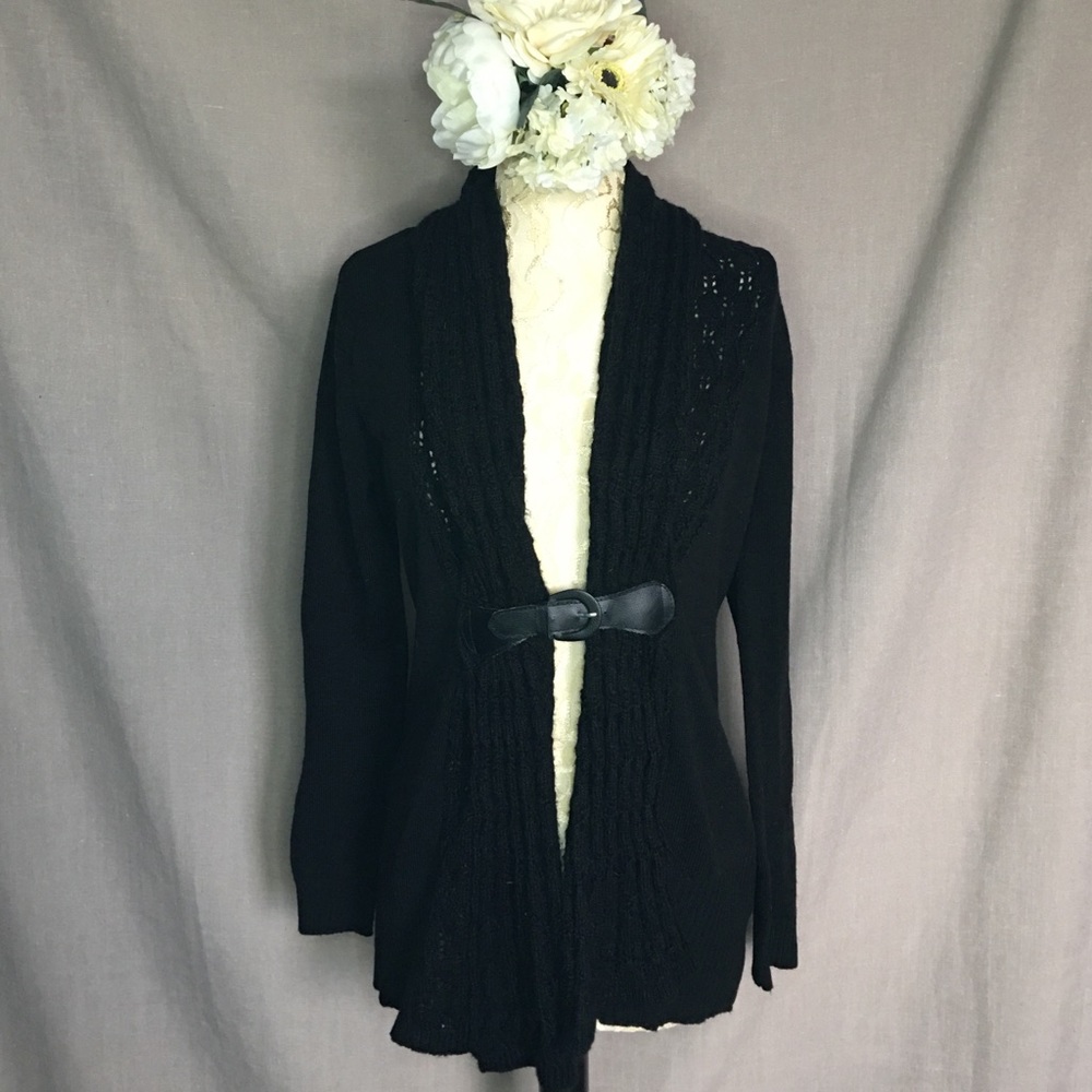 Black Knit Sweater with Belt by Venus